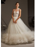 Ivory Lace Tulle Ruffle Illusion Back Wedding Dress